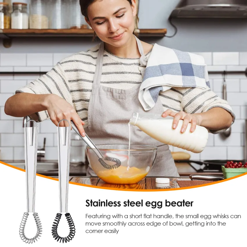 1 Pack Stainless Steel Mini Egg Whisk Heat Resistant Silicone Egg Whisk  Small Egg Whisk Hand Whisk Egg Whisk Spring Coil Wire Egg Whisk Kitchen  Coffee