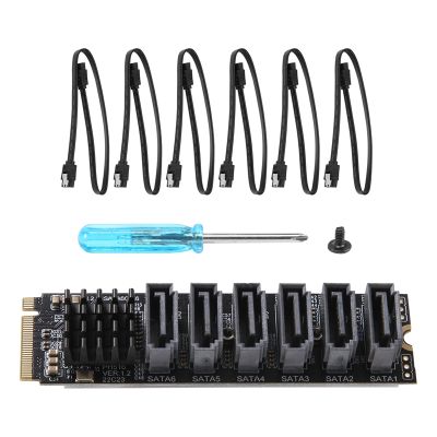 PCIE to SATA 6Gpbsx6-Port Expansion Card+SATA Cable M.2 MKEY PCI-E Riser Card M.2 NVME to SATA3.0 ASM1166 Support PM