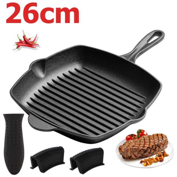 【จัดส่งภายใน 24 ชม】Cast Iron Grill Pan กระทะเหล็กหล่ออย่างดี ,26cm Lazada.co.th