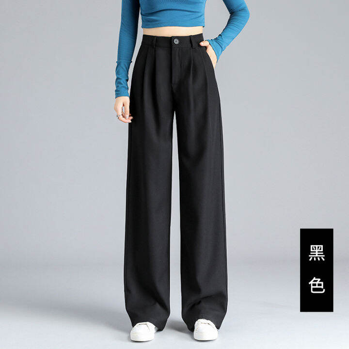 suit-pants-for-women-spring-and-autumn-straight-loose-black-mop-pants-thin-high-waist-wide-leg-pants-drape-slim-fit-casual-pants