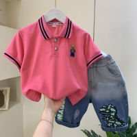 Boys Polo Shirt Suit 2023 New Western Style Fashion Baby Summer Clothes Childrens Ruan Shuai Short Sleeve Childrens Clothing