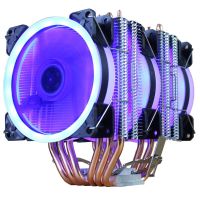 คุณภาพสูงพัดลมระบายความร้อน CPU 6ท่อความร้อนแบบ Dual-Tower Cooling 9ซม. พัดลม LED พัดลม RGB รองรับพัดลม3ตัวพัดลม CPU 3ขาสำหรับ AMD และสำหรับ Intel