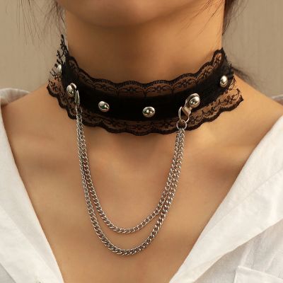 [COD] NZ2756 and Gothic exaggerated leather collar necklace punk street shooting nightclub chain neck strap