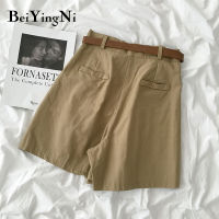 Beiyingni  Suit Shorts Female Solid Color Belted Vintage Classic Korean Style Blazer Shorts Women Bottom Loose Plus Size