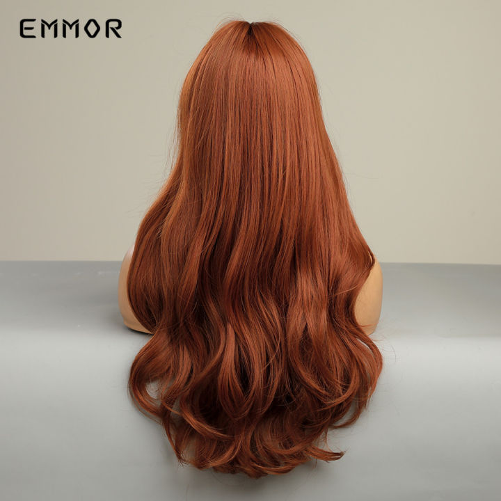 emmor-สังเคราะห์ธรรมชาติสีน้ำตาลเข้มน้ำหยักวิกผมเรียบสีน้ำตาลเข้มคลื่นวิกผมสำหรับผู้หญิงไฟเบอร์ทนความร้อนวิกผม