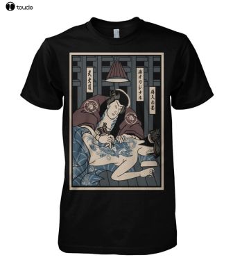 Black T-shirt With Samuri Tattoo Print For Men S3Xl Funny Shirt Round Neck Hiphop Short Sleeve 100% Cotton Gildan