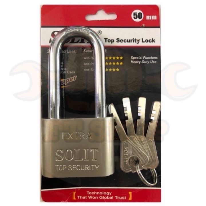 กุญแจ กุญแจบ้าน กุญแจลูกปืน Solit ขนาด 50 มิล คอยาว ลูกกุญแจ 4 ดอก กุญแจล็อกบ้าน ประแจล็อก