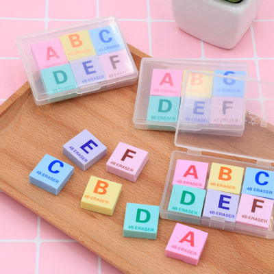 12packslot Creative Lovely English Letter A-F Boxed Rubber Pencil Erasers Children Stationery Gift Wholesale Free Shipping