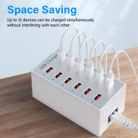 12พอร์ต USB Charger 60W Fast Charging Smart Charger สำหรับ 12 13 14 Pro Max Samsung S23 S22 Xiaomi แล็ปท็อปและอื่นๆ