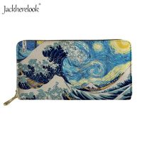 Jackherelook ผู้หญิง Lady กระเป๋าสตางค์หนังกระเป๋า Totes Starry Night Wave พิมพ์กระเป๋าคลัทช์ยาวหญิงซิปการ์ดเหรียญกระเป๋า Pack