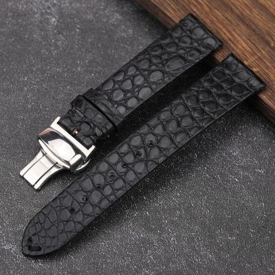 【Hot Sale】 Ultra-thin butterfly buckle leather strap 19 20 21 22MM crocodile black men and women retro soft watch chain