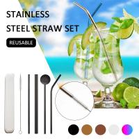 1PC Straw Set 304 Stainless Steel Straight Straw 4PCS Reusable Metal Straw And 2PCS Cleaning Brush Kitchen Bar Accessories Specialty Glassware