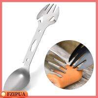 FZIPUA ช้อนส้อม Spork ร้อนแรงมาก เหล็กไร้สนิม แบบพกพาได้ Spork มัลติฟังก์ชั่ ที่เปิดกระป๋องขวด ช้อนส้อมสำหรับกลางแจ้ง เครื่องมือการเอาชีวิตรอด เครื่องใช้บนโต๊ะอาหาร