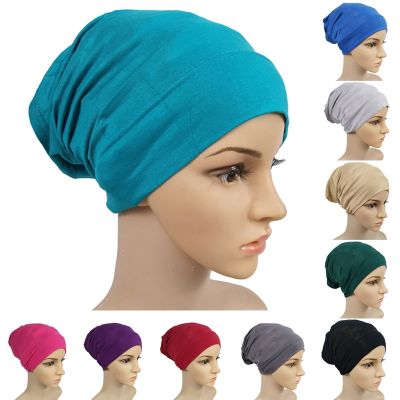 【YF】 Soft Modal Inner Hijab Caps Female Stretch Muslim Turban Hat Solid Color Headband Turbante Fashion Beanies Headwear