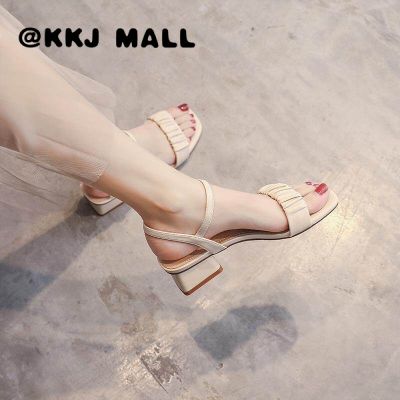 KKJ MALL Ladies Sandals 2021 New Summer Heel Sandals Korean Wild Open-toed Mid-heel Thick Heel Soft Sole Womens Shoes