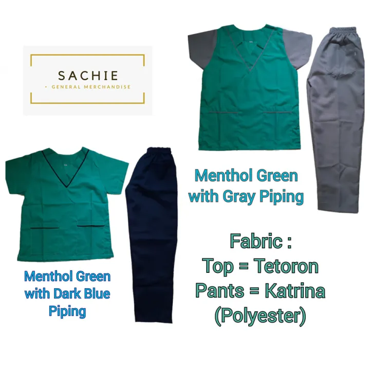 Tetoron Fabric Scrub Suit Set Terno Menthol Green With Piping Designs Dark Blue Or Gray 0563