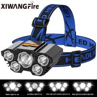 【CW】 5LED with Built-in 18650 Battery USB Rechargeable Portable Flashlight Lantern Torch Headlamp Outdoor Camping Headlight fishing