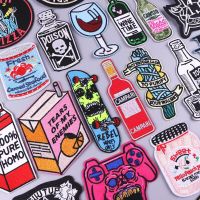 Punk Letter Stripes Embroidered Patches For Clothing Thermoadhesive Patches Skull Skeleton Patch Iron On Patches On Clothes