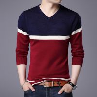 Spring Autumn Men Pullovers Sweater V Neck Casual Slim Fit Knitted Sweaters Long Sleeve Pullover Tops Mens Bottoming Sweater