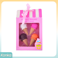 ✨ Konka 4pcs Kawaii Ice Cream hamburger Lollipop ยางลบที่ถอดออกได้เครื่องเขียน