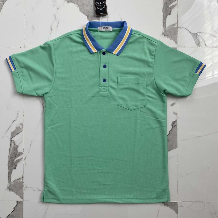 polo-shirt-เสื้อโปโล-ผ้าไมโครแอร์-micro-plus-สีเขียวมิ้นท์-ปกขลีปฟ้าเหลือง-สวมใส่สบาย-แบบคลาสสิค-ไม่เหมือนใคร-เหมาะสำรับอากาศในประเทศไทย