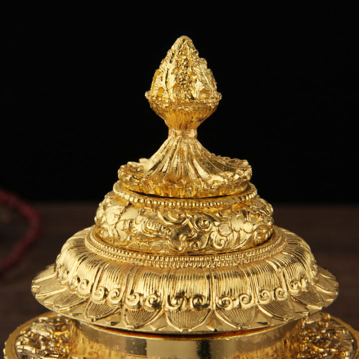 authentic-guarantee-ลับอุปกรณ์ทางพุทธศาสนาของทิเบตอัลลอยด์ชุบทองกล่องข้าวมงคลแปดกล่องพิธีหลายชั้นและความสูงจำนวนซม-พระพุทธรูปทิเบต