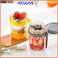 HESONG เครื่องหมายการวัด ถ้วยข้าวโอ๊ตค้างคืน 16ออนซ์ออนซ์ มีฝาปิด ภาชนะใส่โยเกิร์ต อุปกรณ์เสริมเสริม จุได้มาก โหลเมสันจาร์ อุปกรณ์สำหรับห้องครัว