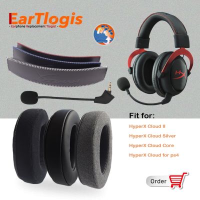 ♗☊ EarTlogis Replacement Parts for HyperX Cloud Silver Core I/II for PS4 Headset Ear Pads Microphone Bumper Mic Headband Earmuff