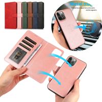 2 in 1 Magnetic Flip Leather Wallet Case for iPhone 14 Pro Max 13 12 11 XR XS X 6 6S 7 8 Plus SE 2022 Card Slot Detachable Cover  Screen Protectors