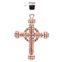 38x23mm Princess Cut Cross Created Orange Spessartine Garnet Black Onyx Citrine Amethyst Silver Pendant