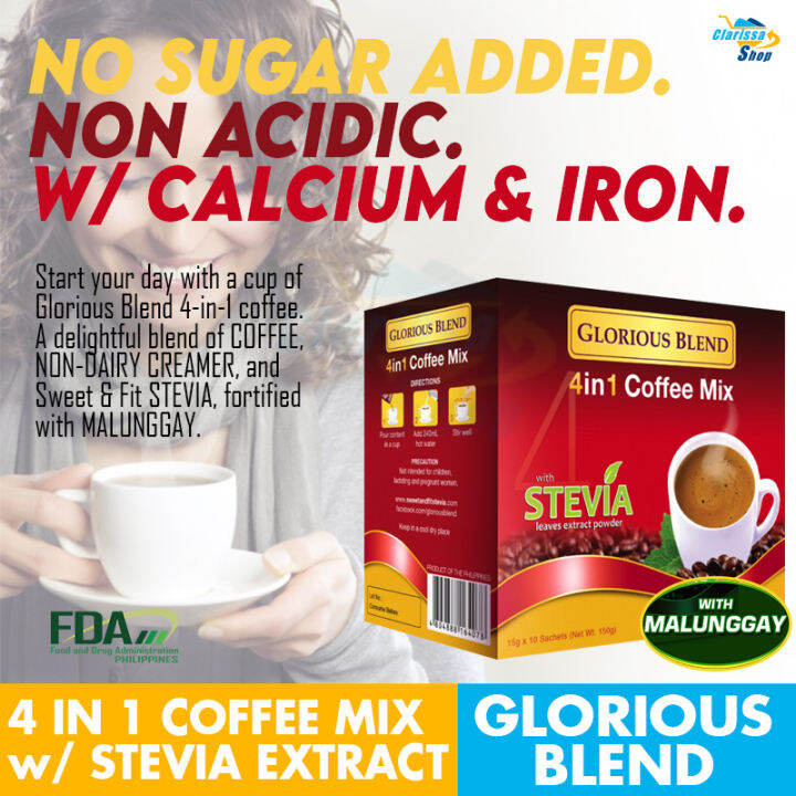 Glorious Blend 4 in 1 Coffee Mix with Malunggay No Sugar Added Non Acidic with Calcium Iron 10