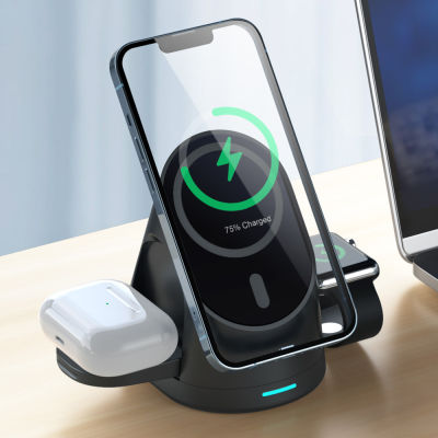 3 In 1 Wireless Chargers Stand สำหรับ 13 12 Pro Max Mini แท่นชาร์จแม่เหล็กสำหรับ Pro Charger