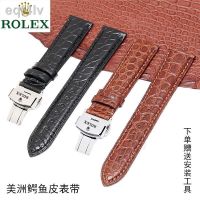 สำหรับ♘♚เข็ม ROLEX ชายหญิงสายนาฬิกาหนังจระเข้,สายตัวล็อกแบบผีเสื้อลายผีน้ำสีเขียวดำดำ