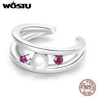 WOSTU 100 925 Sterling SilverShell bead double-layer ear cuff For Women Wedding Fashion Anniversary Jewelry