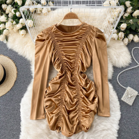 Fench Chic Dress Woman Sexy Dresses Satin Vestido Feminino Women Long Sleeve Vestidos Knee-length Bodycon