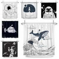 Funny Cartoon Astronaut Shower Curtains For Bathroom Fun Anime Animals Kids Bath Decor Fabric Bath Shower Curtains With Hooks