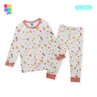 KiddeeCrew  ชุดนอนเด็กครีมส้มลายคัพเค็ก  Orange cream pajamas with cupcake pattern เหมาะสำหรับอายุ 1-12 ปี