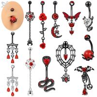 ZS 1 Piece Black Color Punk Belly Button Ring Snake Flower Skull Pendant Stainless Steel Navel Piercing Gothic Ombligo Piercings Body jewellery