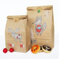 12pcs Christmas Kraft Paper Bag Fox Moose Snowflake Gift Paper Bag Paper Stickers Xmas Candy Food Cookies Packing Paper Bags