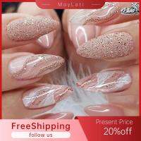 MAYLATI 24ชิ้นทำเล็บมือแบบ Diy เส้นดวงจันทร์ดาวดอกไม้สีฟ้ากดบนเล็บฝรั่งเศสตาปลอมเล็บยาวอัลมอนด์