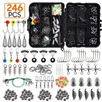 246Pcs/Box Fishing Accessories Kit Including Fishing Hooks Beads Swivels Snap Sinker Weight Fishing Terminal Tackle Accessories