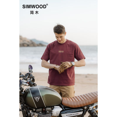 SIMWOOD เสื้อ2023ฤดูร้อนใหม่โอเวอร์ไซส์265กรัมรุ่น100เสื้อยืดผ้าฝ้ายเสื้อพิมพ์ลายตัวอักษรวินเทจจาก Lelaki Kualitinggi