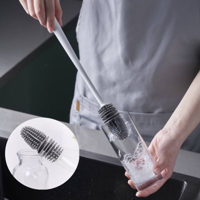 แปรงล้างขวดน้ำนมถ้วยมีหูจับยาวสำหรับทำความสะอาดในครัวเรือนปากแคบแปรงซิลิโคนนุ่ม