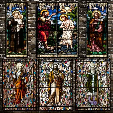 European Stained Glass Stickers Church Frosted Static Window Film Privacy