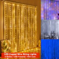 ม่านไฟ LED ไฟสายแบบเทพนิยายไฟประดับ USB รีโมทคอนโทรล,สำหรับตกแต่งคริสต์มาสบ้านห้องนอนไฟปาร์ตี้งานแต่งงานวันหยุด