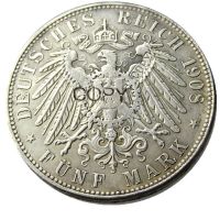 【Online】 upaxjl (1896-1908) วันที่5ชิ้นสำหรับเลือกบาวาเรีย5 Otto เหรียญเงินชุบ