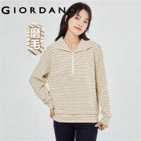 GIORDANO Women Sweatshirts Sailor Collar Stripe Warm Sweatshirts Half Placket Comfort Fashion Casual Sweatshirts 13323865