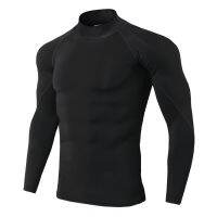 Men Running Sport Shirts Gym Fitness Compression Skinny T-shirt Male Jogging Training Black Solid Tee Tops Crossfit Clothing