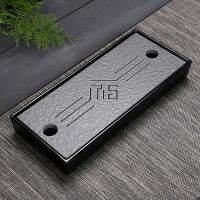 Chinese tray Teatray Rectangle Melamine Drain water storage Black Stone holder travel tea set tea board