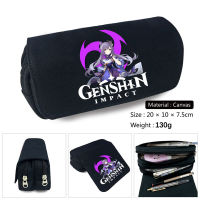 【cw】Game Genshin Impact Pencil Case Black Cartoon Make up Cosmetic Bag Student Stationery Multi-function flip Bags